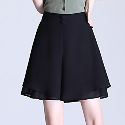 Women's Stylish Comfort Going out Weekend Culotte Pants Solid Color Knee Length Deep Blue Black Lightinthebox