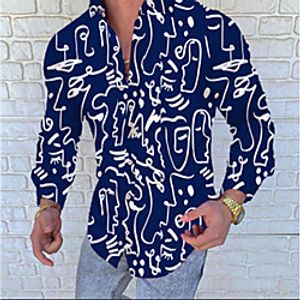 Men's Shirt 3D Print Waves Button-Down Long Sleeve Daily Tops Hip Hop Beach Blue Lightinthebox