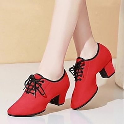 Women's Practice Trainning Dance Shoes Performance Training Heel Flower Cuban Heel Round Toe Lace-up Adults' Black Red miniinthebox Women's Practice Trainning Dance Shoes Performance Training Heel Flower Cuban Heel Round Toe Lace-up Adults' Black Red miniinthebox