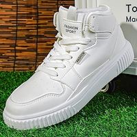 Men's Sneakers Skate Shoes White Shoes High Top Sneakers Sporty Casual Preppy Daily PU Comfortable Slip Resistant Lace-up White Fall Winter Lightinthebox - thumbnail
