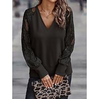 Women's Shirt Lace Shirt Blouse Plain Casual Lace Patchwork Black Long Sleeve Fashion Modern V Neck Summer Lightinthebox