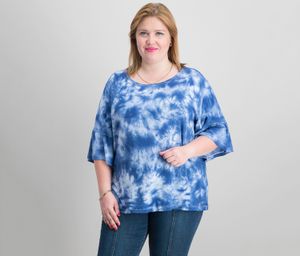Plus Size Tie-Dyed Ruffled-Sleeve Top  Peacoat
