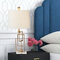 Modern Table Lamps with White Marble Risers 74cm Tall, Rectangular Brushed Gold Shade for Bedroom, Living Room, Nightstand, Home, Office, Kids Room 110-240V Lightinthebox - thumbnail