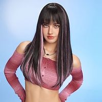26 Inch Synthetic Wig Women's Wig Gradient Color with Brown Long Straight Hair With Bangs Fashion Daily Party Cosplay Christmas Party Wigs miniinthebox - thumbnail