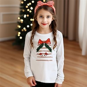 Christmas Girls' 3D Bow tie Tee Shirt Long Sleeve 3D Print Fall Winter Active Fashion Cute Polyester Kids 3-12 Years Crew Neck Outdoor Casual Daily Regular Fit miniinthebox