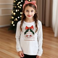 Christmas Girls' 3D Bow tie Tee Shirt Long Sleeve 3D Print Fall Winter Active Fashion Cute Polyester Kids 3-12 Years Crew Neck Outdoor Casual Daily Regular Fit miniinthebox - thumbnail