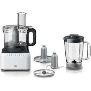 Braun FP 3131 Food Processor | White | 800 Watts | 1.2L Blender | 2.1L Prep Bowl | 2 Speed Button and Pulse