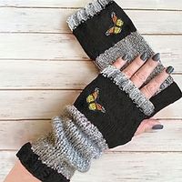 Butterfly Embroidery Knitted Gloves Color Block Fingerless Gloves Thickened Windproof Mittens For Women miniinthebox - thumbnail