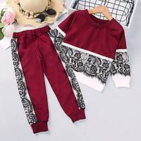 Kids Girls' Sweatshirt  Pants 2 Pieces Long Sleeve Red Solid Color Lace Patchwork Basic 3-8 Years Lightinthebox - thumbnail