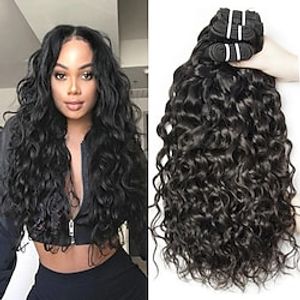 3 Bundles Hair Weaves Brazilian Hair Water Wave Human Hair Extensions Remy Human Hair 100% Remy Hair Weave Bundles 300 g Natural Color Hair Weaves / Hair Bulk Human Hair Extensions 8-28 inch Natural miniinthebox