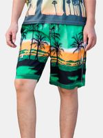 Hawaiian Beach Casual Knee Length Coconut Tree Printing Board Shorts for Men