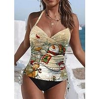 Women's Swimwear Tankini 2 Piece Normal Swimsuit 2 Piece Printing Graphic Yellow Bathing Suits Sports Beach Wear Holiday Lightinthebox - thumbnail