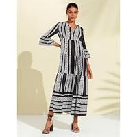 Boho Print V Neck Midi Dress Lightinthebox