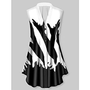 Women's Plus Size Tops Blouse Graphic Button Print Sleeveless V Neck Basic Black Big Size XL XXL 3XL 4XL 5XL / Holiday miniinthebox
