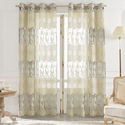 Sheer Curtains Window Curtains Farmhouse For Living Room Bedroom,Voile Curtain Outdoor Vintage French Embroidered Curtain Drapes 1 Panel Lightinthebox