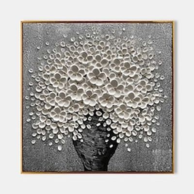 Hand Painted 3D Modern Canvas flower Painting Vase Black White Flower Blooming Floral Oil Painting for home decoration Lightinthebox