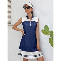 Women's Golf Dress Navy Blue Sleeveless Color Block Ladies Golf Attire Clothes Outfits Wear Apparel miniinthebox
