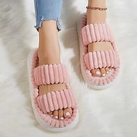 Women's Double Straps Plush Slippers, Solid Color Open Toe Non Slip Comfy Slides Shoes, Fashion Indoor Platform Slippers, Christmas Gift Xmas Gift miniinthebox - thumbnail
