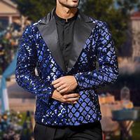 Male Blazer Wedding Party Party Evening Pocket All Seasons Sequined Glittery Wedding Single Breasted Blazer Silver Black Royal Blue Gold Lightinthebox