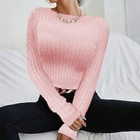 Women's Pullover Sweater Jumper Ribbed Knit Knitted Pure Color Crew Neck Stylish Casual Daily Holiday Fall Winter Black Blue S M L / Long Sleeve miniinthebox - thumbnail