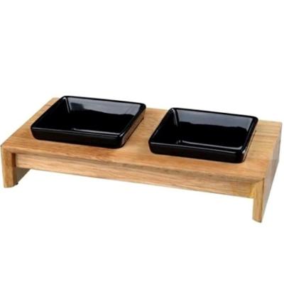 Trixie Ceramic Bowls On Wood Stand for Dogs - 2X400ML Trixie Ceramic Bowls On Wood Stand for Dogs - 2X400ML