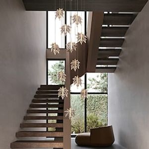 Chandelier LED Crystal Maple Leaf Design 45612-Light Dimmable Flush Mount Lights Spiral Staircase Long Chandelier Villa Stair Light Duplex Chandelier 110-240V Lightinthebox
