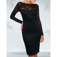 Sheath Column Cocktail Dresses Elegant Dress Wedding Guest Party Wear Knee Length Long Sleeve Jewel Neck Black Dress Lace with Appliques 2023 Lightinthebox Sheath Column Cocktail Dresses Elegant Dress Wedding Guest Party Wear Knee Length Long Sleeve Jewel Neck Black Dress Lace with Appliques 2023 Lightinthebox