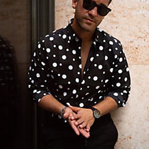 Men's Shirt Polka Dot Button-Down Long Sleeve Casual Tops Casual Fashion Breathable Comfortable Standing Collar Black miniinthebox