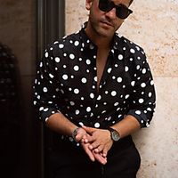 Men's Shirt Polka Dot Button-Down Long Sleeve Casual Tops Casual Fashion Breathable Comfortable Standing Collar Black miniinthebox - thumbnail