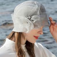 Hats Fiber Bucket Hat Floppy Hat Sun Hat Wedding Tea Party Elegant Wedding With Floral Pearls Headpiece Headwear Lightinthebox