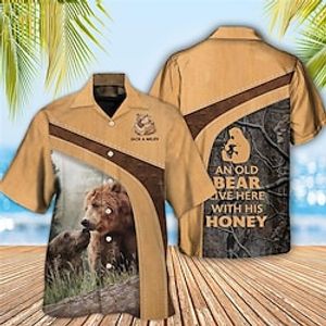 Men's Shirt Summer Hawaiian Shirt Animal Letter Bear Graphic Prints Turndown Khaki Casual Holiday Short Sleeve Button-Down Print Clothing Apparel Tropical Fashion Hawaiian Soft Lightinthebox