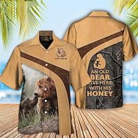 Men's Shirt Summer Hawaiian Shirt Animal Letter Bear Graphic Prints Turndown Khaki Casual Holiday Short Sleeve Button-Down Print Clothing Apparel Tropical Fashion Hawaiian Soft Lightinthebox - thumbnail