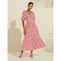 Geometrical Print V Neck Midi Dress Lightinthebox