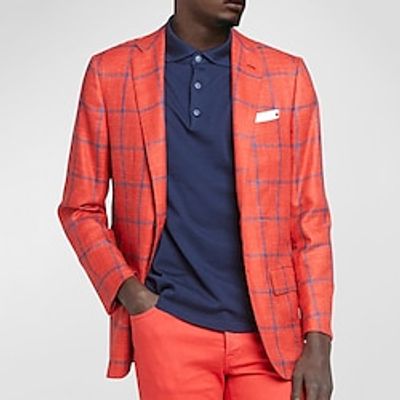 Men's Blazer Business Cocktail Party Wedding Party Fashion Casual Spring   Fall Polyester Plaid Button Pocket Comfortable Single Breasted Blazer Red Lightinthebox