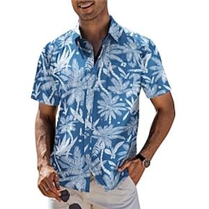 Men's Shirt Summer Hawaiian Shirt Graphic Prints Palm Tree Turndown Blue Outdoor Street Short Sleeves Button-Down Print Clothing Apparel Tropical Fashion Hawaiian Designer Lightinthebox