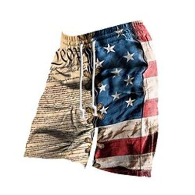 Men's Classic Style Fashion Active Shorts Drawstring Elastic Waist Print Short Pants Sports Outdoor Casual Micro-elastic National Flag Cotton Blend Comfort Breathable Mid Waist Khaki L XL XXL 3XL Lightinthebox