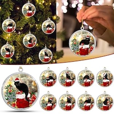 9pcs Christmas Tree Ornaments Cat Xmas 2D Acrylic Hanging Decorations Cute Cat Christmas Ornament 2023 New Cat Crafts Hanging Ornament New Year Festive Party Supplies Room Hanging Decor miniinthebox