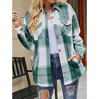 Women's Shirt Blouse Pink Blue Green Plaid Button Pocket Print Long Sleeve Casual Fashion Shirt Collar Regular Fit Spring   Fall Lightinthebox - thumbnail
