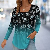 Women's T shirt Tee Floral Pink Blue Purple Print Long Sleeve Casual Holiday Fashion Square Neck Regular Fit Spring   Fall Lightinthebox - thumbnail