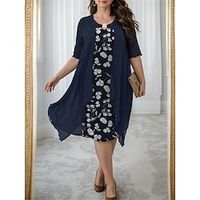 Women's Plus Size Prom Dress Party Dress Cocktail Dress Midi Dress Blue Half Sleeve Floral Patchwork Spring Fall Winter Crew Neck Fashion Wedding Guest Fall Dress 2023 L XL XXL 3XL 4XL 5XL Lightinthebox - thumbnail
