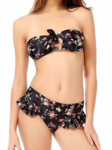 Sexy Floral Printed Hollow Backless Bikini Sets