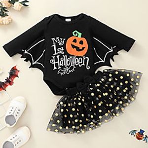 2 Pieces Baby Girls' Basic Letter Animal Sequins Bow Print Long Sleeve Regular Clothing Set Black miniinthebox
