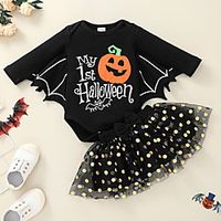 2 Pieces Baby Girls' Basic Letter Animal Sequins Bow Print Long Sleeve Regular Clothing Set Black miniinthebox - thumbnail