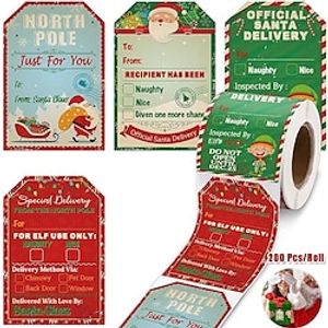 200 Pcs/Roll Merry Christmas Stickers Christmas Theme Seal Labels Stickers for DIY Gift Baking Package Envelope Stationery Decor miniinthebox
