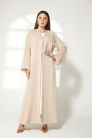 Moistreet Beige Korean Nida Embroidered Abaya (XS, S, M, L, XL, XXL)