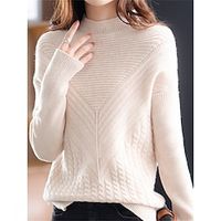 Women's Pullover Sweater Jumper Stand Collar Cable Knit Acrylic Knitted Fall Winter Regular Outdoor Daily Going out Fashion Casual Soft Long Sleeve Solid Color Pink Red Royal Blue One-Size miniinthebox - thumbnail