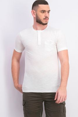 Mens Short Sleeve Henley Tee White Mens Short Sleeve Henley Tee White