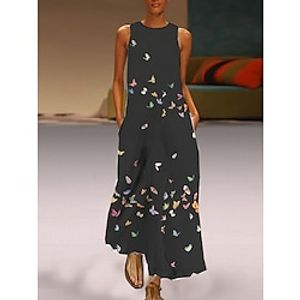 Women's Shift Dress Long Dress Maxi Dress Black Sleeveless Animal Print Spring Summer Crew Neck S M L XL XXL 3XL miniinthebox