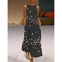 Women's Shift Dress Long Dress Maxi Dress Black Sleeveless Animal Print Spring Summer Crew Neck S M L XL XXL 3XL miniinthebox - thumbnail