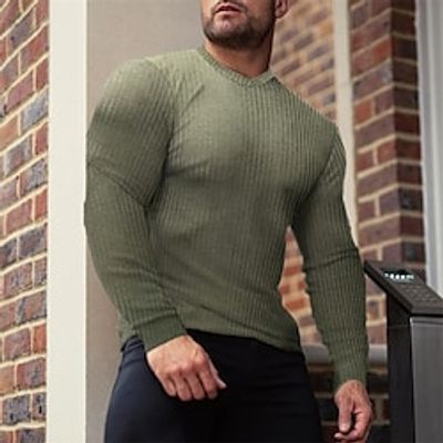 Men's T shirt Tee Striped Graphic Prints Crew Neck Khaki Hot Stamping Street Daily Long Sleeve Print Clothing Apparel Fashion Designer Casual Comfortable / Sports miniinthebox